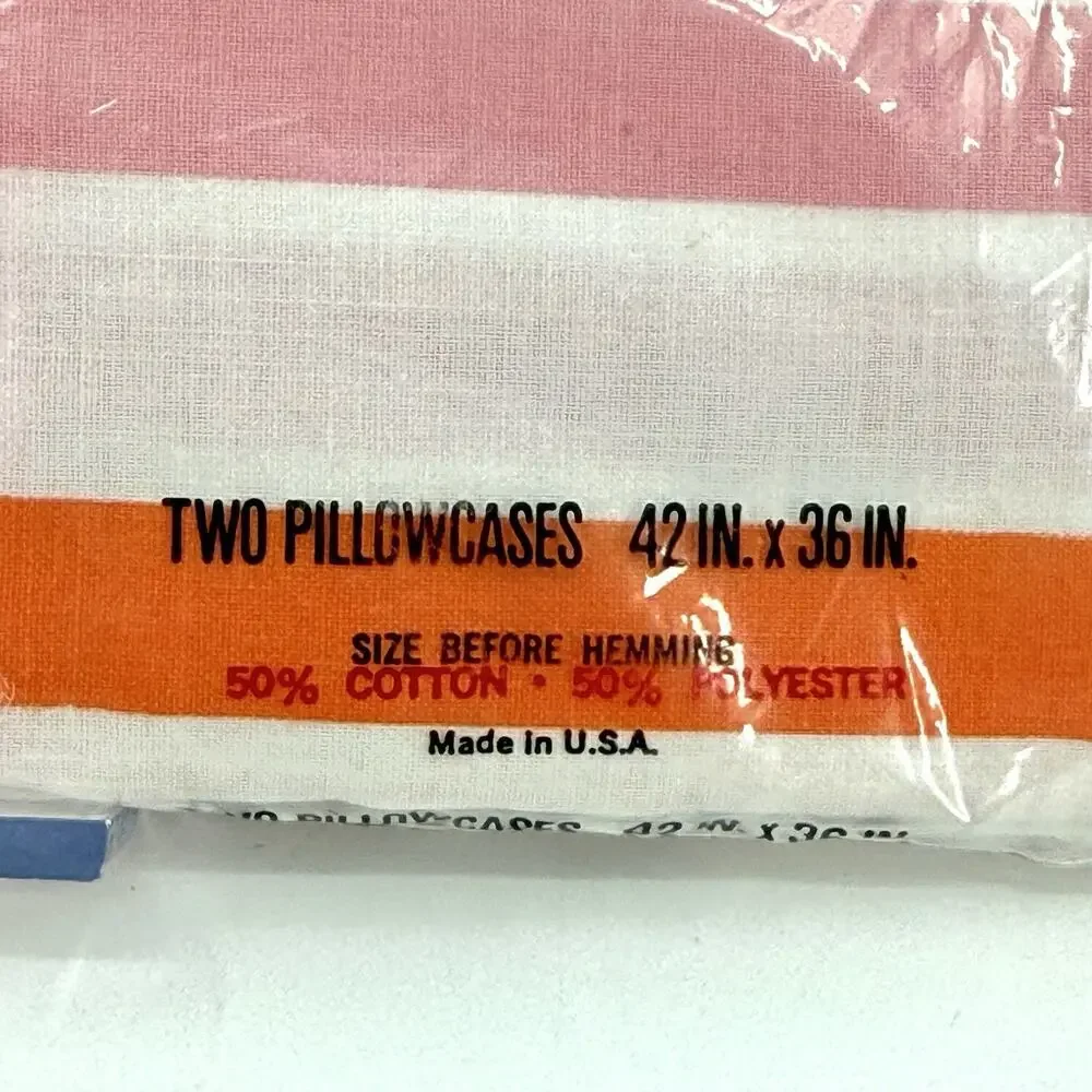 Vintage Cannon Monticello Pillowcases Pink Orange Stripe NOS 2 USA Standard 70s